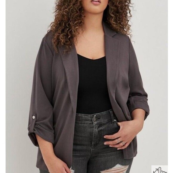 Torrid Jacket Jersey Knit Blazer Women’s 6X Open Front Gray 3/4 Roll-Tab - Picture 2 of 12